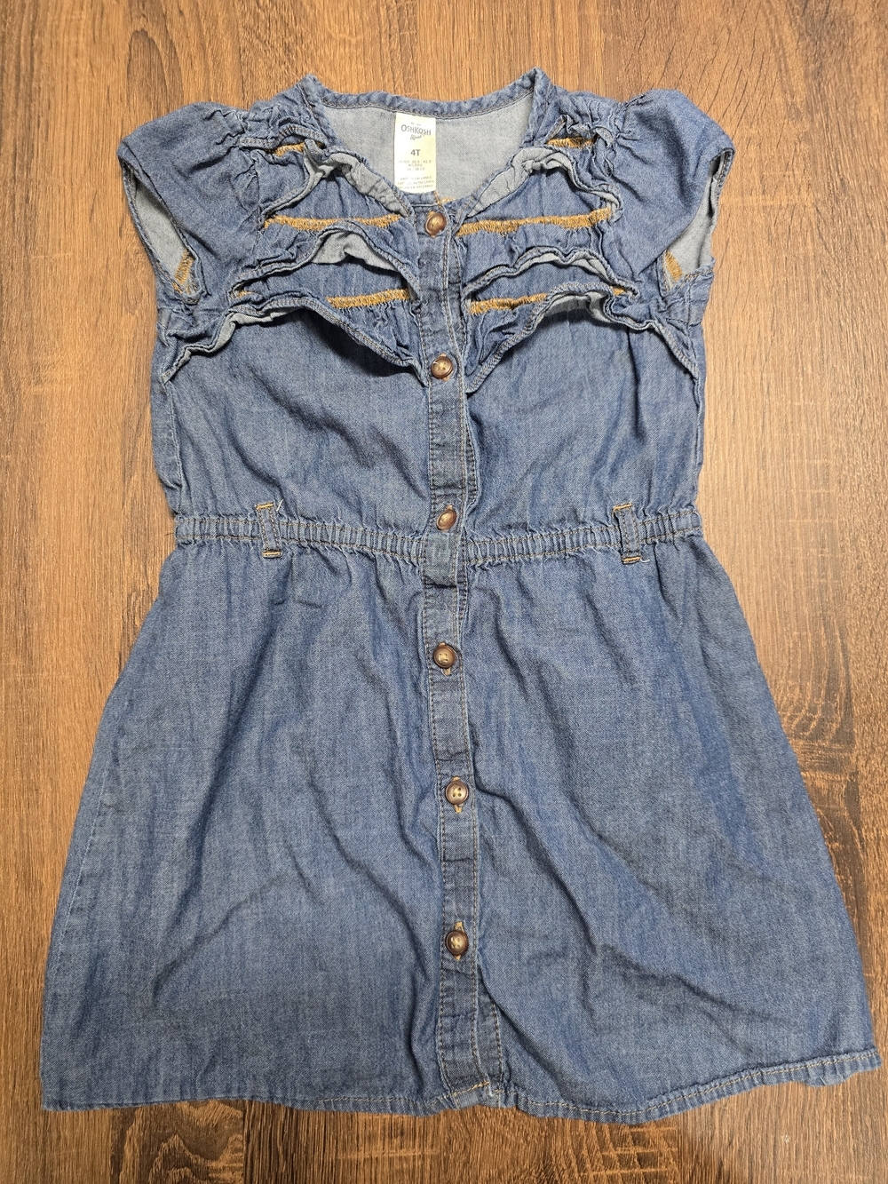 OshKosh B'gosh Toddler Girls Chambray Denim Ruffle Button Front Dress Size 4T